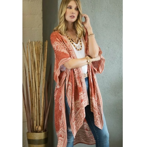 SOLD OUT Clay Paisley Boho Gypsy Open Kimono Wrap - Picture 2 of 8